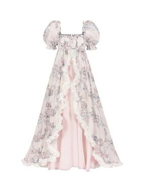 Selkie Bridgerton Francesca Countryside Pink Floral Maxi Dress with Puff Sleeves